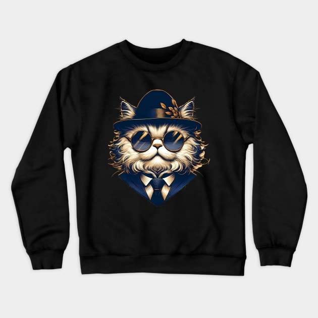 Noble cat in gold framed glasses Crewneck Sweatshirt by Pastew Stdio